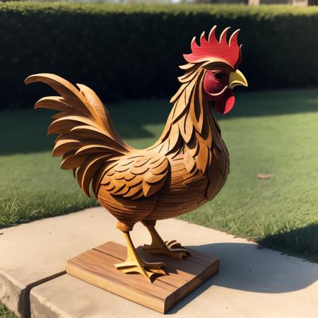 00714-435794671-a (woodcarvingcd, shiny_1.2) rooster, simple toy, toy model, standing on lawn, (solo_1.2), , no humans, high quality, masterpiec.png